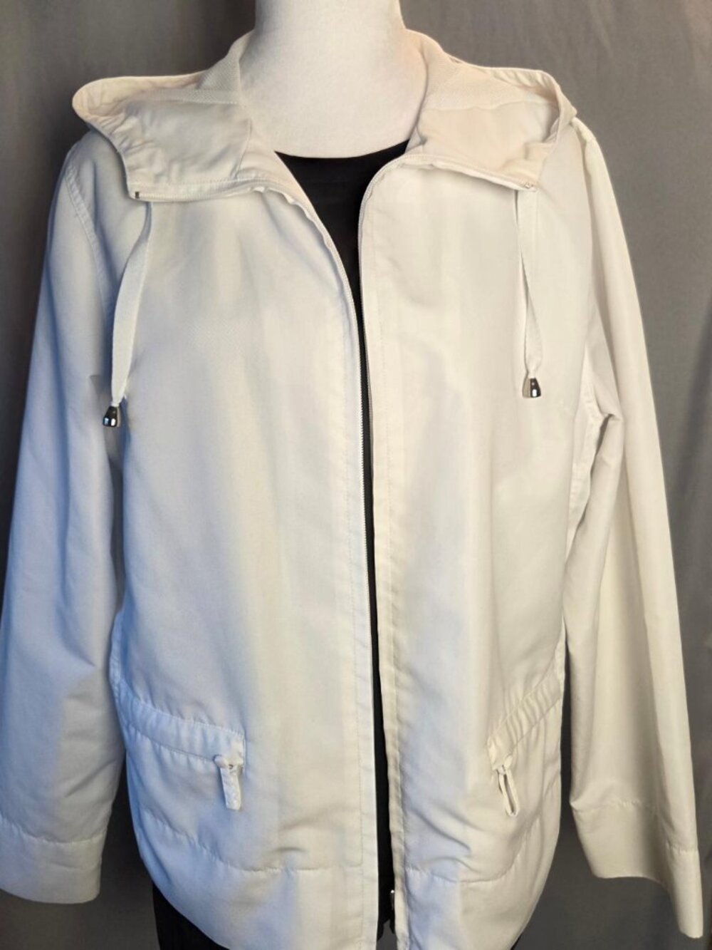 IZOD White Hooded Lightweight Jacket Full Zip Casual Coat Women’s Approx Large